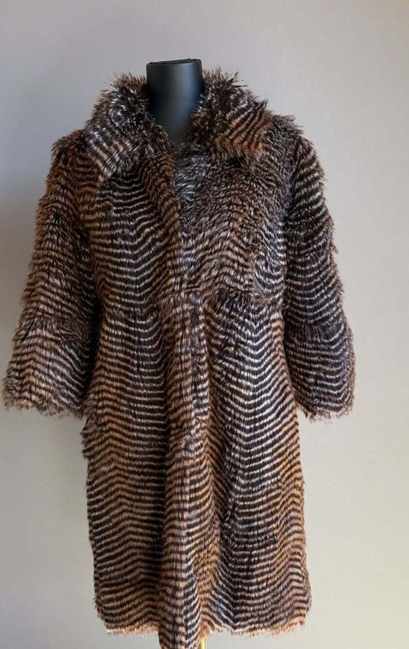 Willow & Clay Faux Fur Coat Brown Beige Patterned 3/4 Sleeve Medium